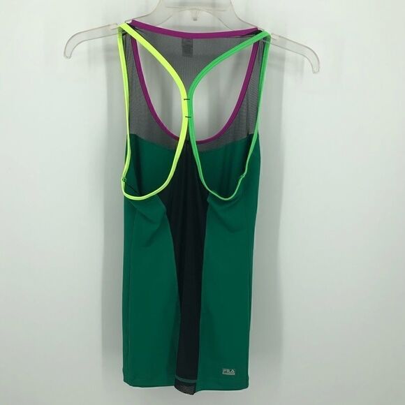 Fila Sz S Green Fluorescent Yellow Trim Racerback Workout Outdoor Exercise Top - Picture 5 of 8
